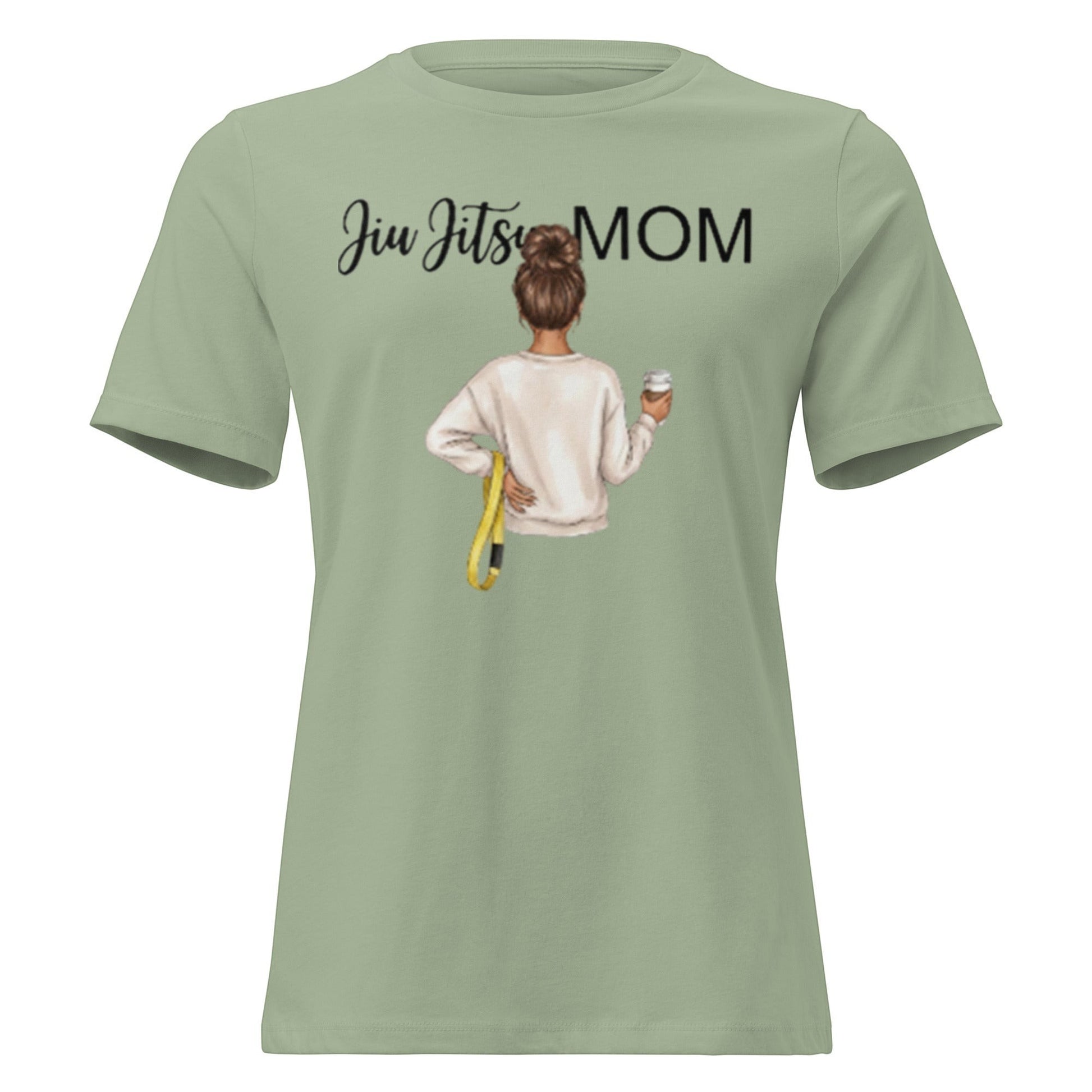 Roll Gear Jiu Jitsu Mom graphic tee in sage green, 100% cotton, relaxed fit.