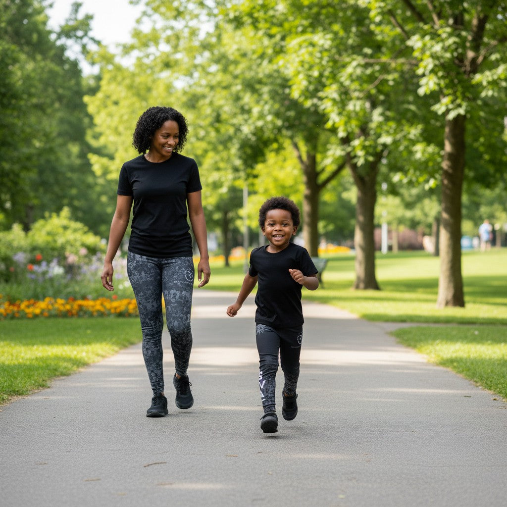 Roll Gear black and urban fade tactical leggings for kids, featuring four-way stretch fabric and SWAT graphics.