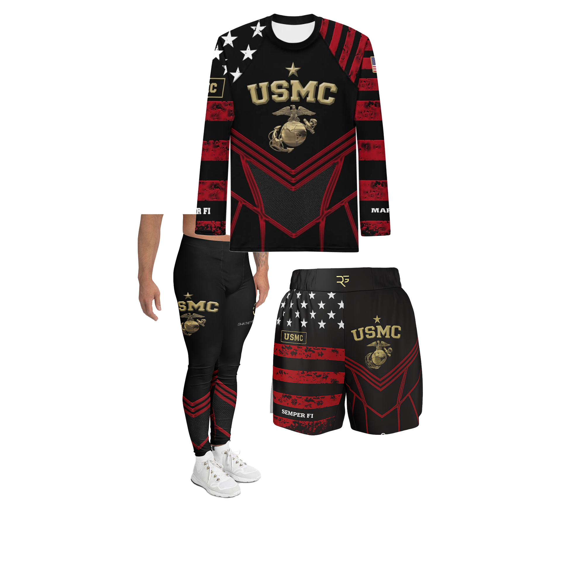 Marine's Elite: Men’s Rash Guard + Shorts Kit + Spat