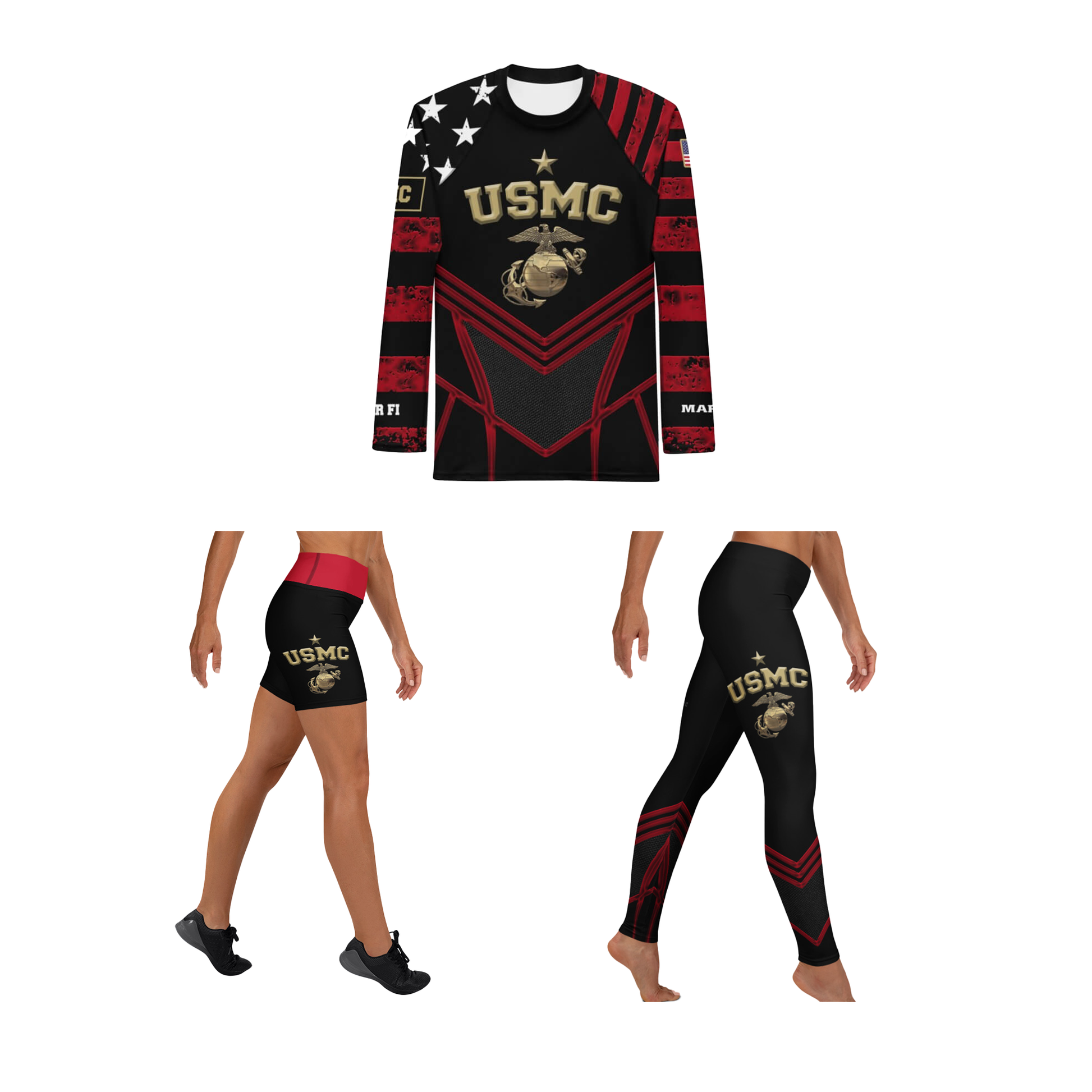 Marine's Elite: Women’s Rash Guard + Shorts Kit +Spat