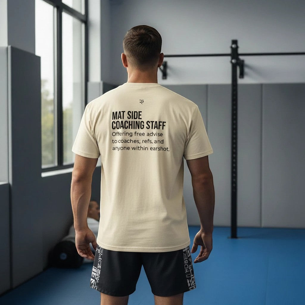 Roll Gear Mat Side Coaching Staff tee in Vintage White, 100% cotton heavyweight fabric with drop shoulder sleeves and relaxed fit.