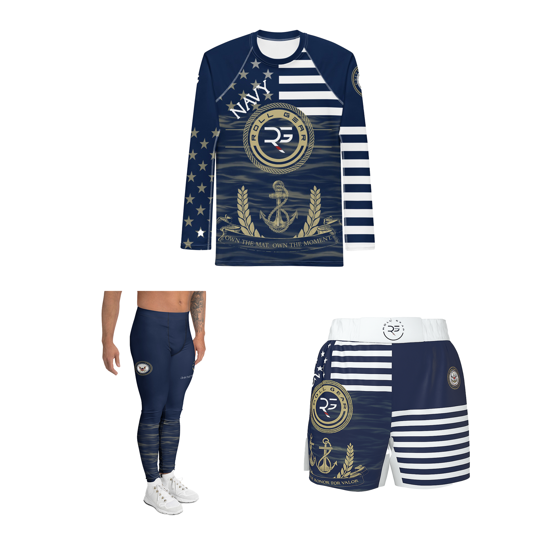Navy Elite: Men’s Rash Guard + Shorts Kit +Spat