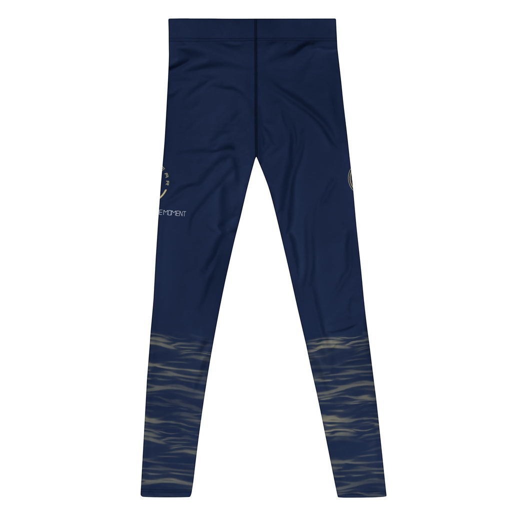 Roll Gear Men's navy compression spats with ocean camo design on legs. Polyester-spandex blend for training.