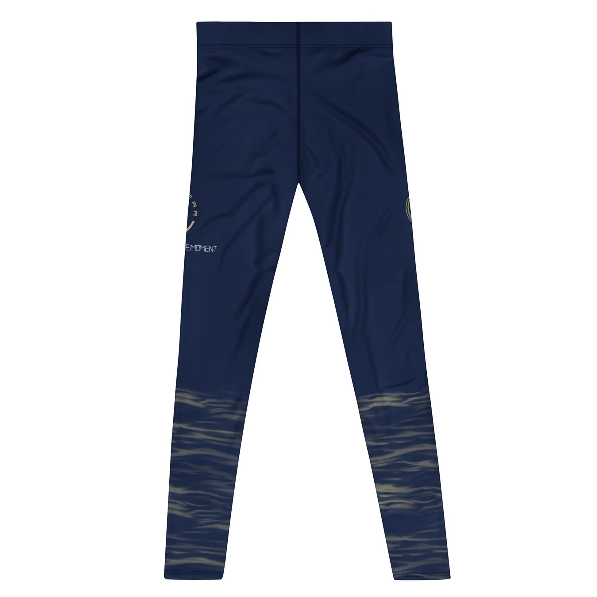 Roll Gear Men's navy compression spats with ocean camo design on legs. Polyester-spandex blend for training.