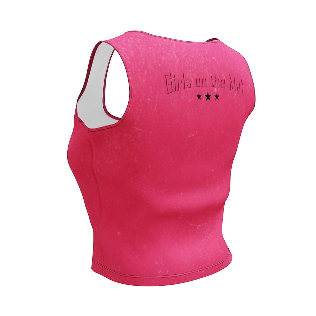 Roll Gear LLC women's athletic crop tank in vibrant pink with a distressed texture and