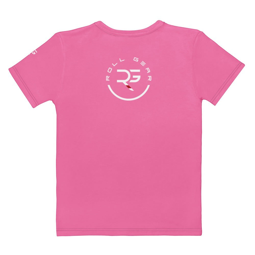 Roll Gear women's pink cotton-elastane blend t-shirt with circular logo on back. Regular fit.