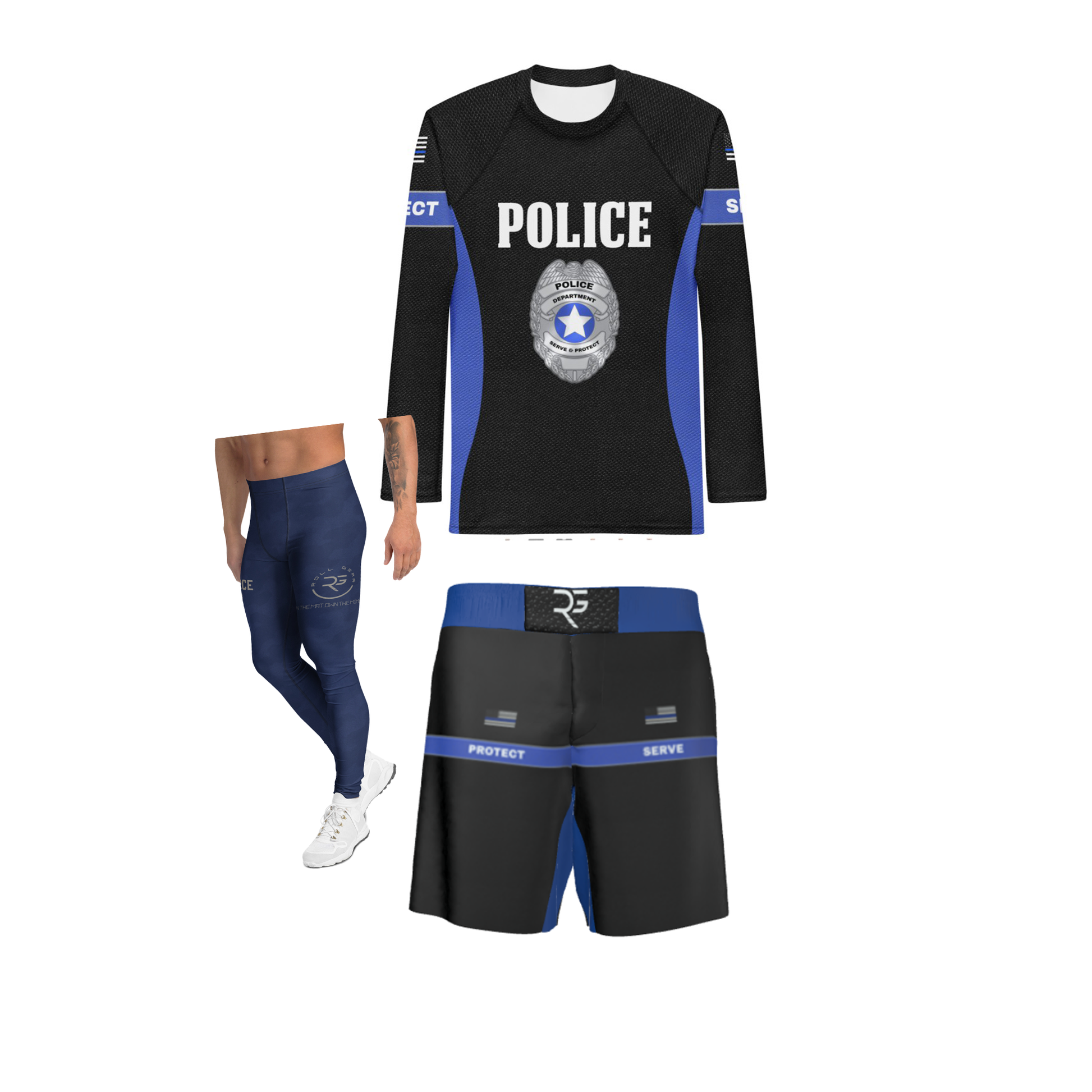 Police Elite: Men’s Rash Guard + Shorts Kit +Spat