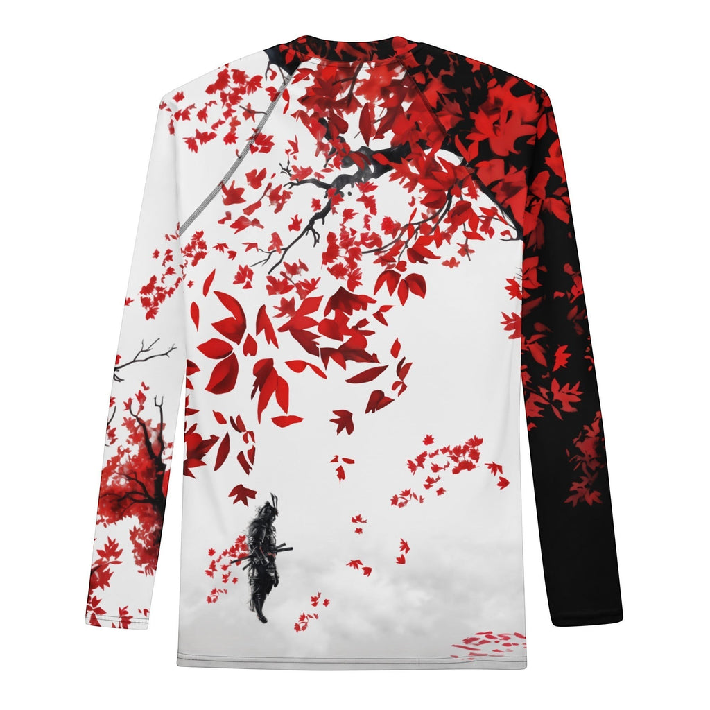 Roll Gear Samurai Dragon Long Sleeve Performance Shirt with red maple leaves and samurai graphic.