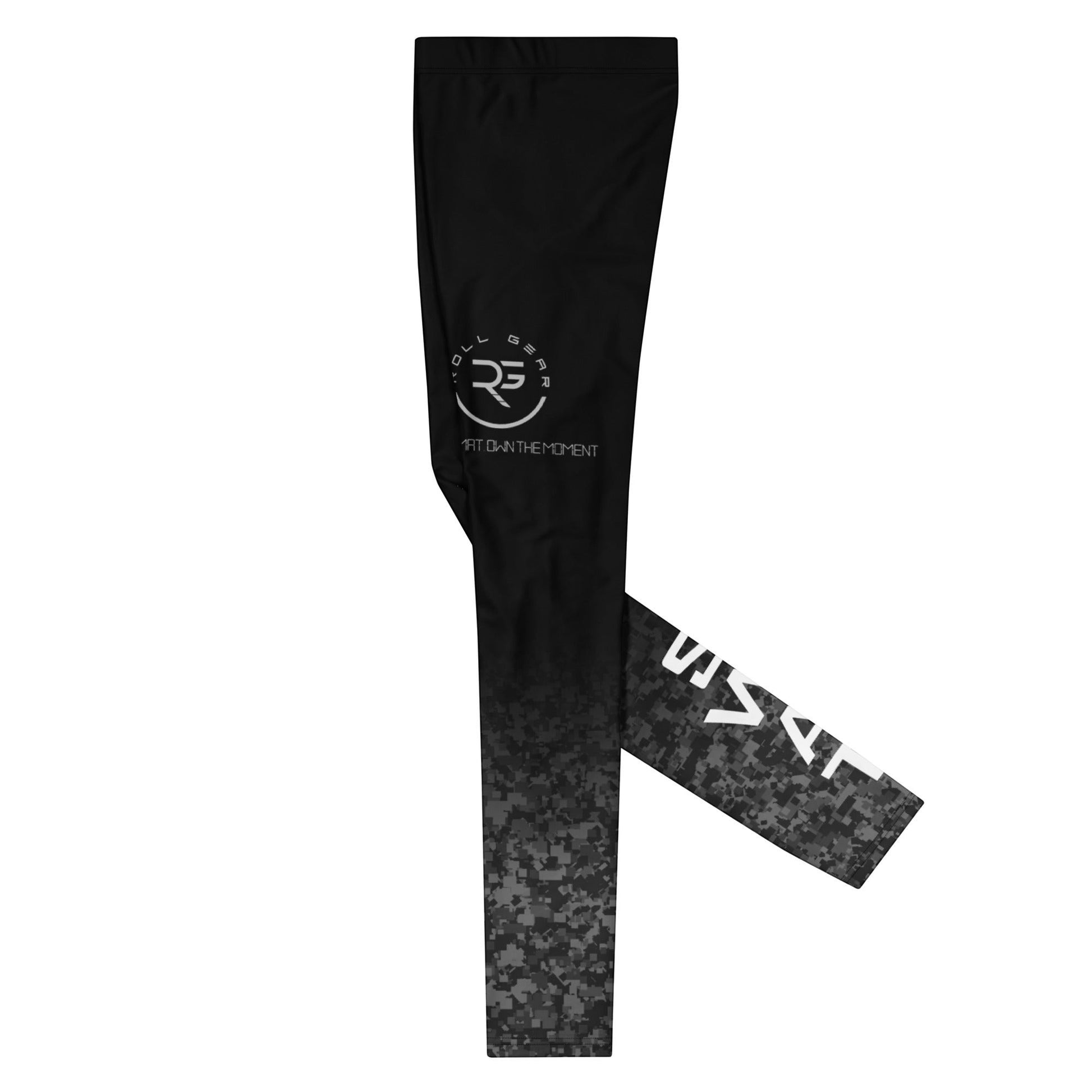 Roll Gear Men's SWAT compression spats in black with urban fade tactical print and graphics. Made of polyester and spandex.