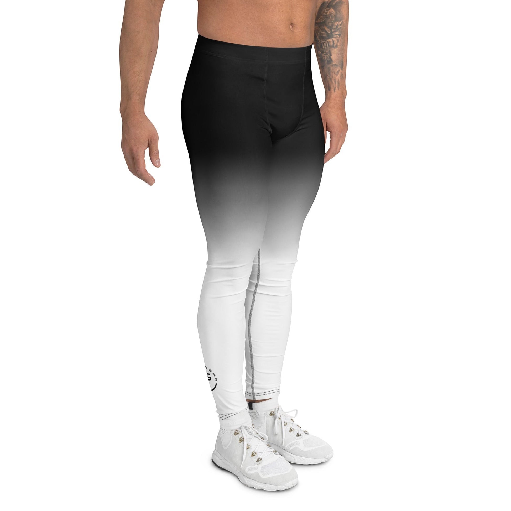 Roll Gear men's white and black gradient fade training spats. Moisture-wicking, 4-way stretch compression fit.