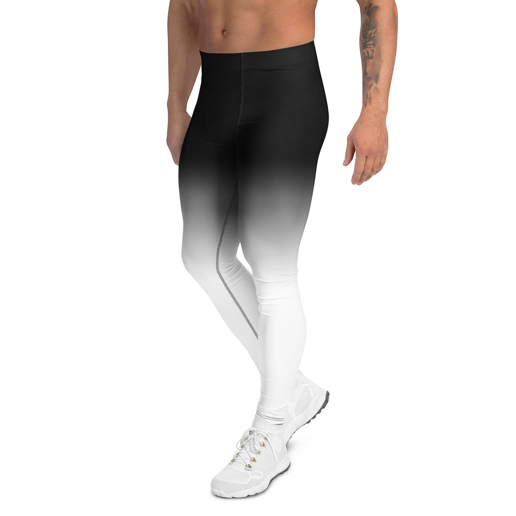 Roll Gear men's white and black gradient fade compression training spats made from moisture-wicking 4-way stretch fabric.