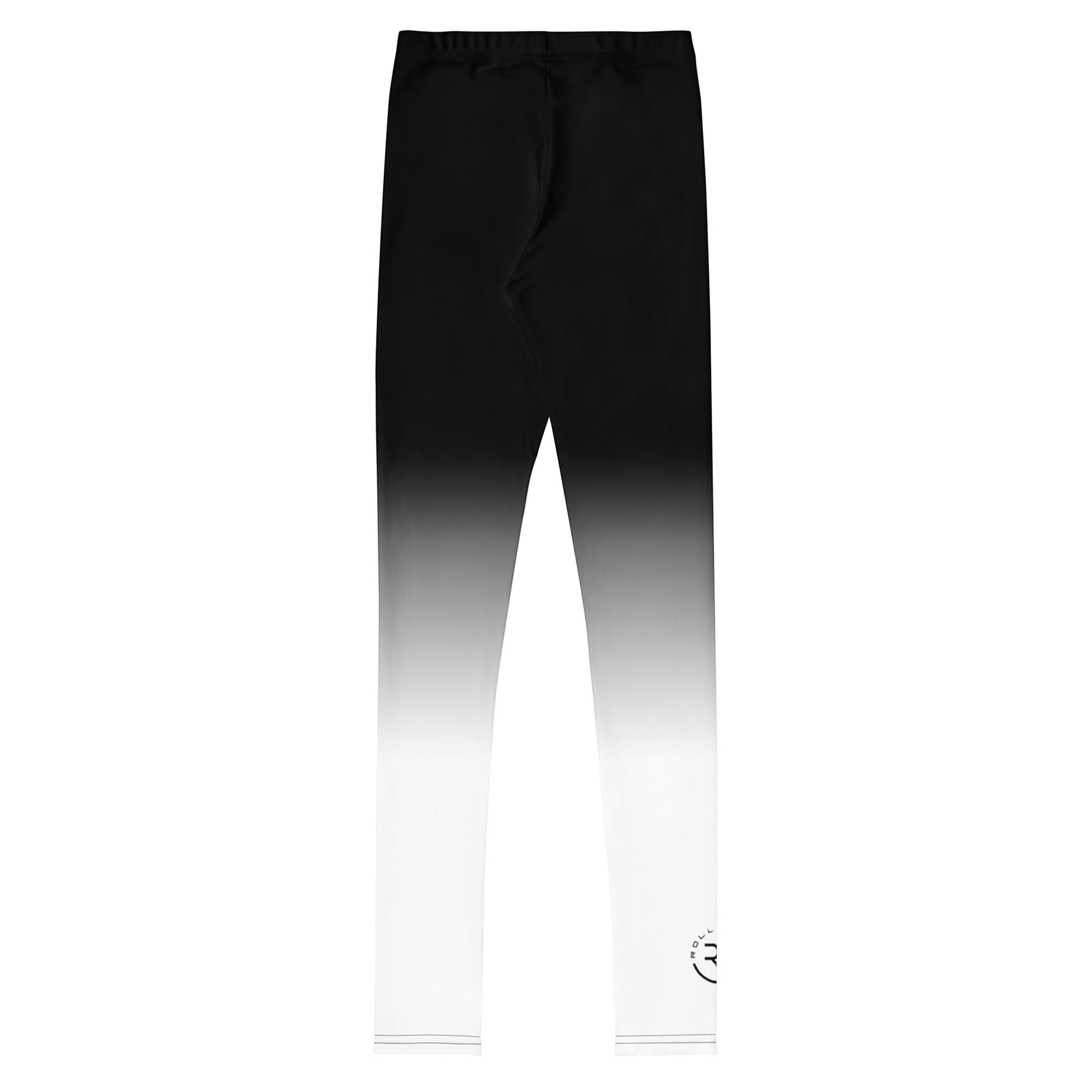 Roll Gear youth white and black fade training spats, moisture-wicking, 4-way stretch, compression fit.