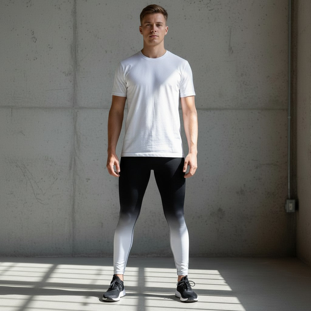 Roll Gear youth white and black fade training spats with moisture-wicking fabric and 4-way stretch.