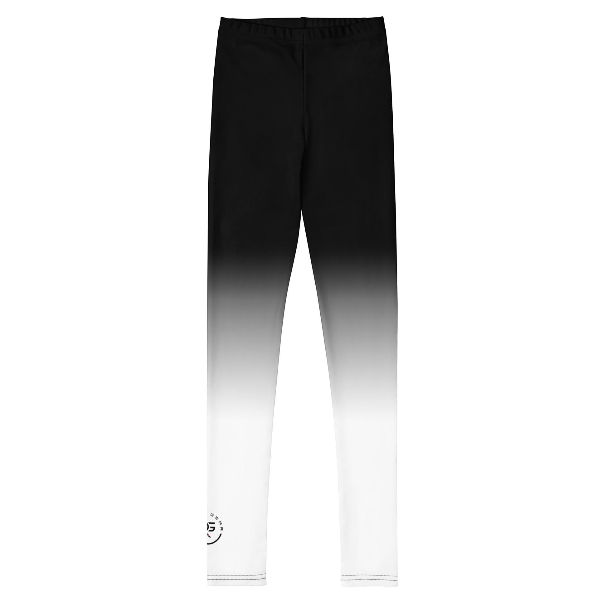 Roll Gear youth white and black fade training spats. Moisture-wicking, 4-way stretch fabric for athletic performance.