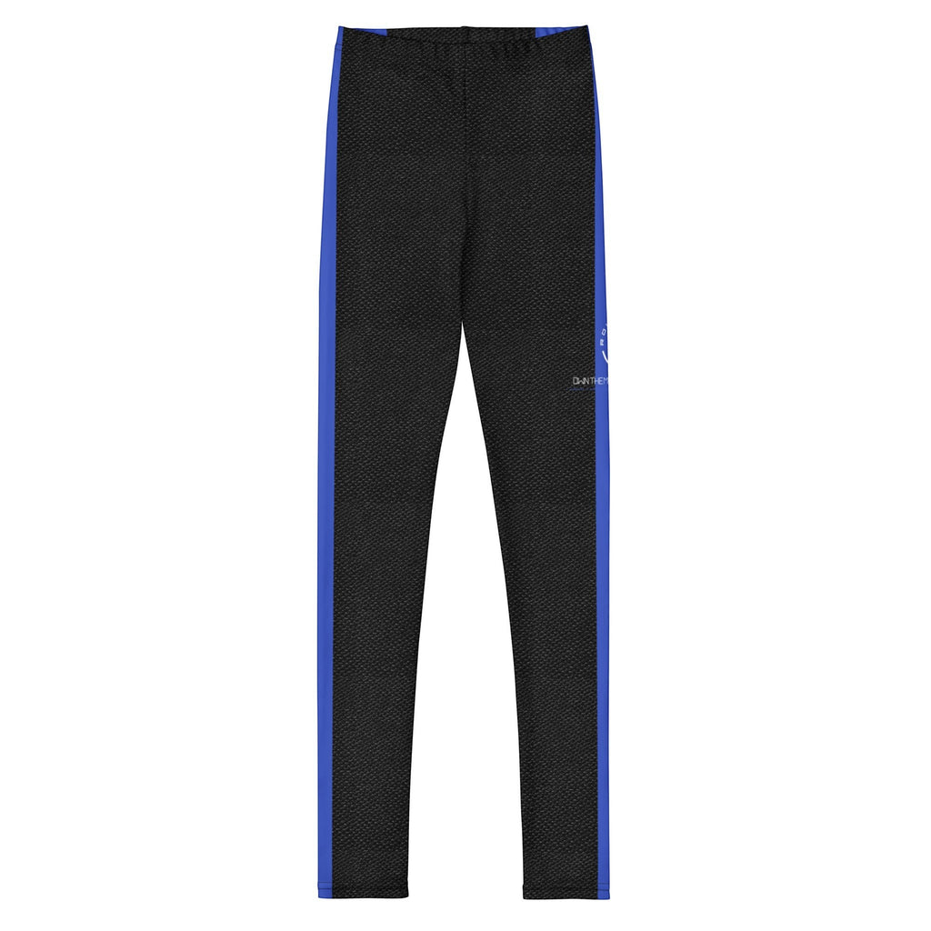 Roll Gear Youth Police Compression Spats in black with blue Thin Blue Line side panels. Made of polyester and spandex.