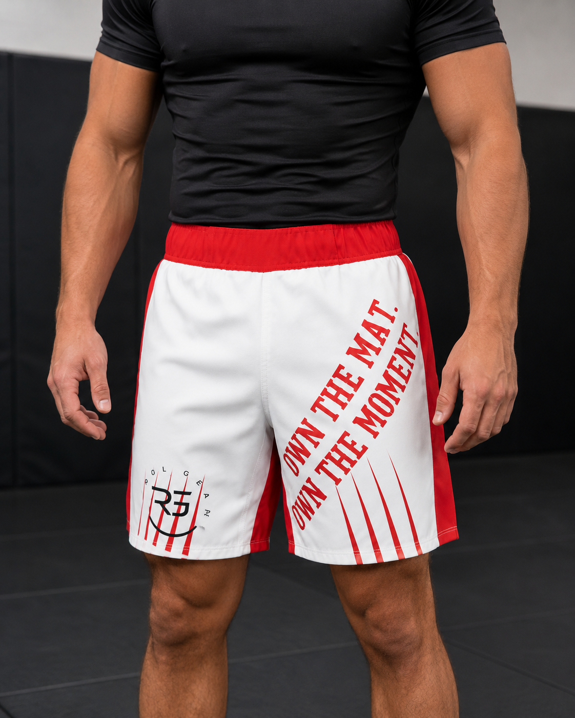 Own the Mat BJJ Fight Shorts – Red & White | Roll Gear