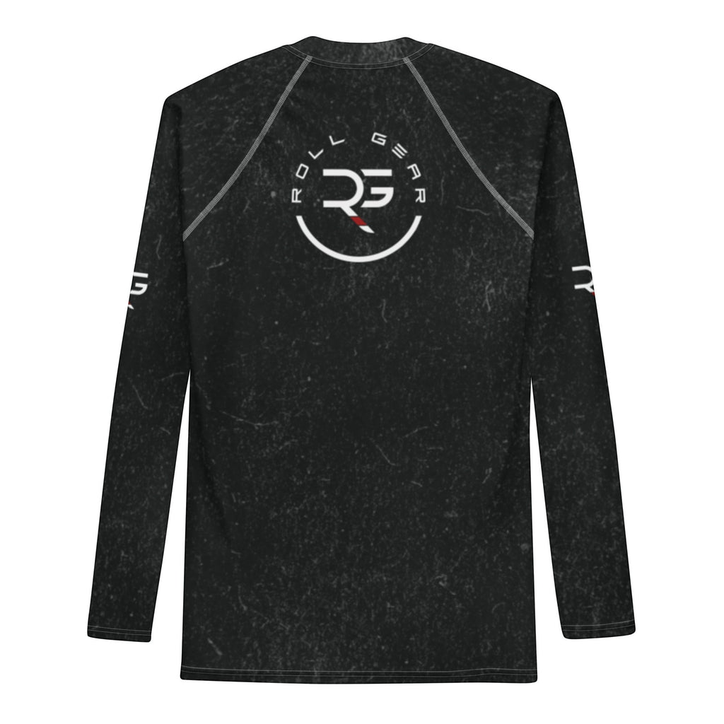 Roll Gear black long sleeve performance shirt with RG logo and "Earned" graphic. Ideal for BJJ, MMA, and training.