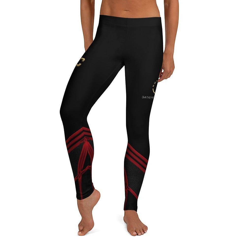 Roll Gear Women's black compression spats with red chevron leg accents and gold USMC graphics. Ideal for training.