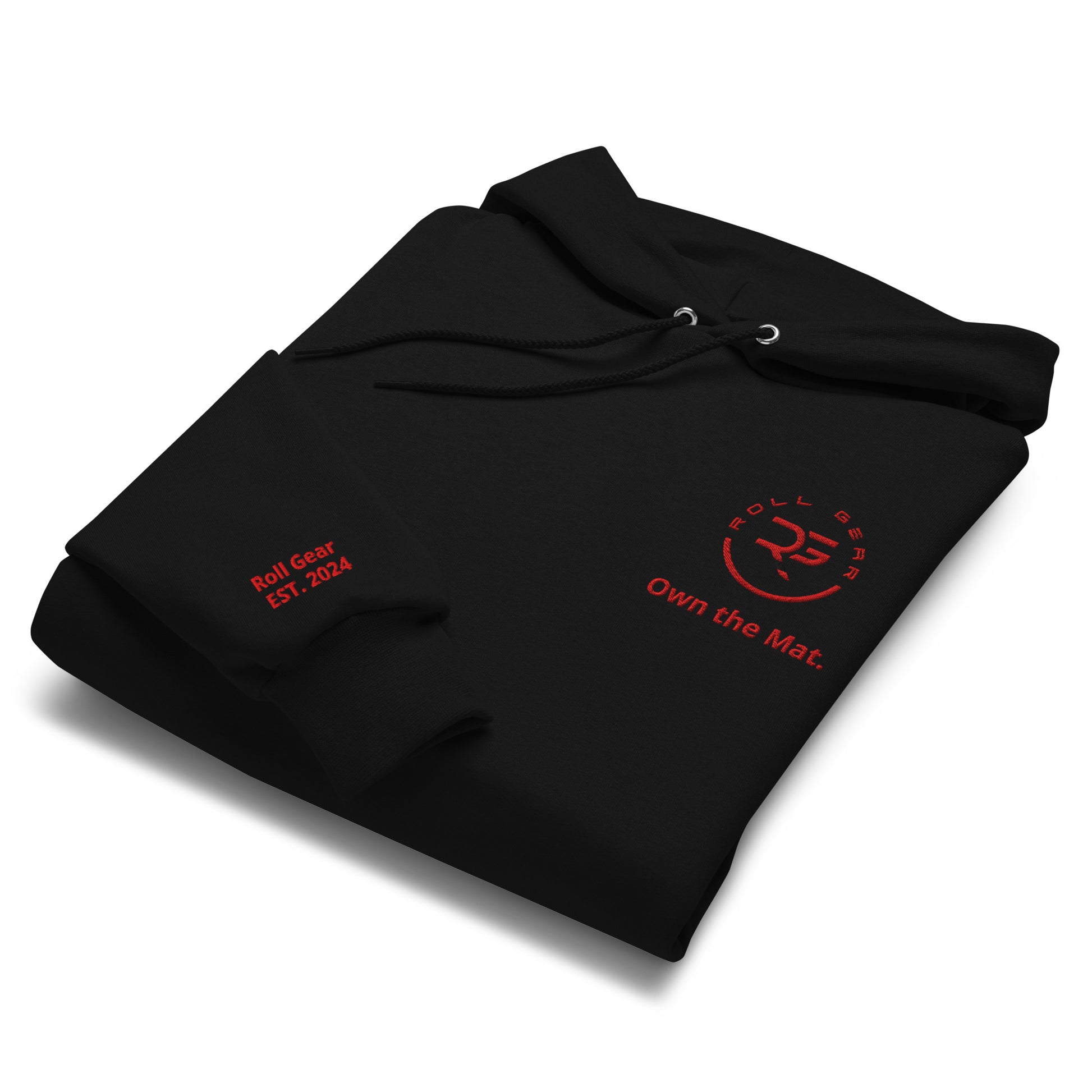 Roll Gear Champion hoodie – flat lay front with logo details