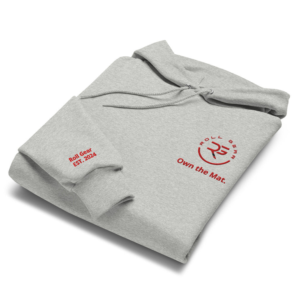Roll Gear Champion hoodie – flat lay front with logo details