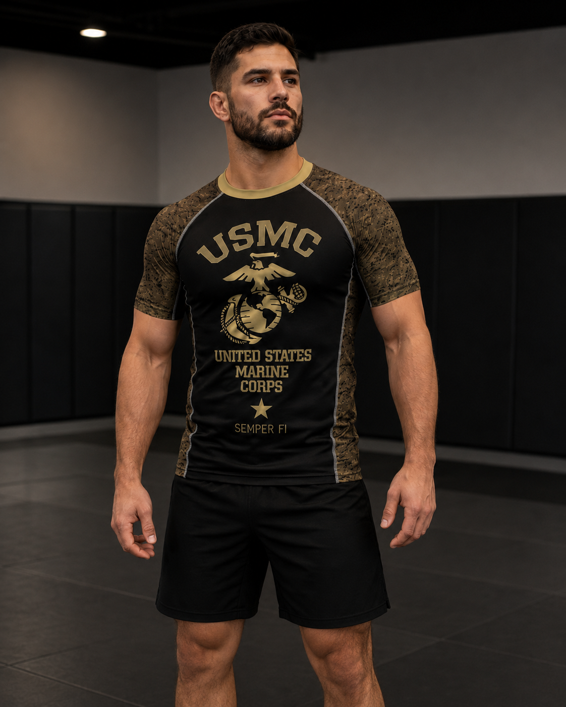 Unisex Marines Gold Short Sleeve Rash Guard