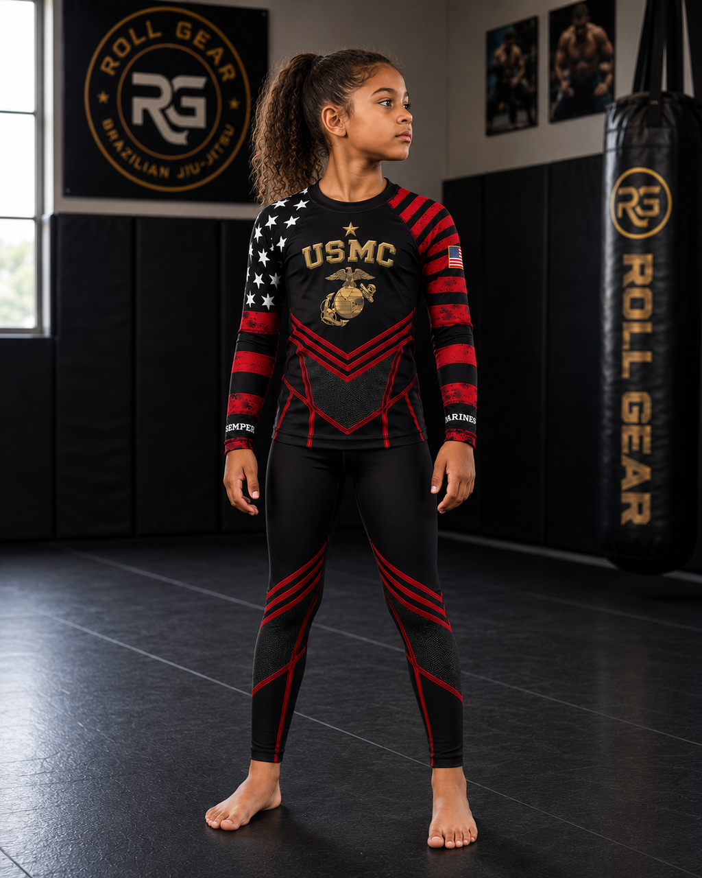 Kids Marines Dress Blues Long Sleeve Rash Guard