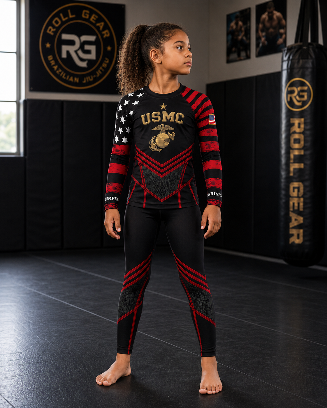 Kids Marines Dress Blues Long Sleeve Rash Guard