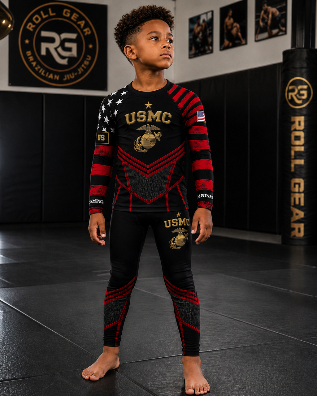 Kids Marines Dress Blues Long Sleeve Rash Guard