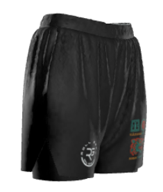 Close-up of Aztec warrior symbols on Women’s Black Fight Shorts