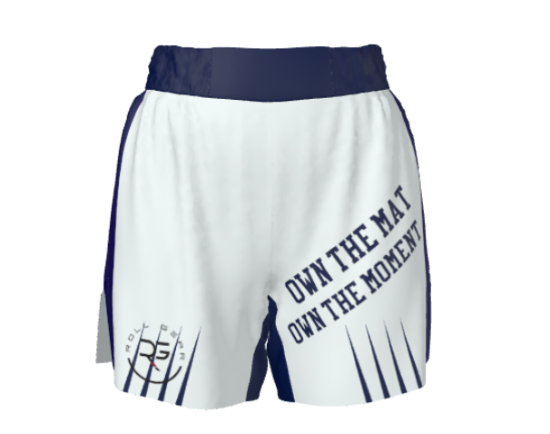 Roll Gear “Own the Mat” Fight Shorts – Blue & White