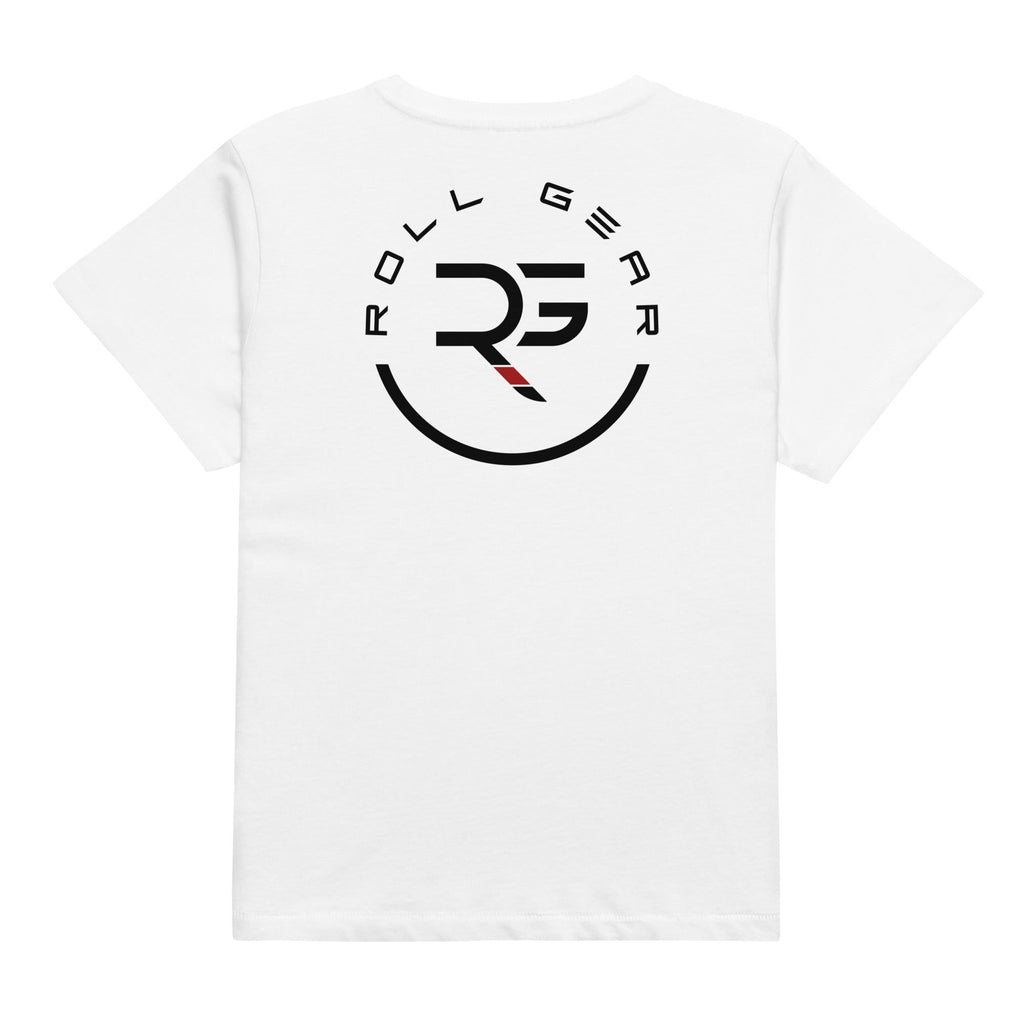 White t-shirt with 'Rollin' Gear' logo on a white background