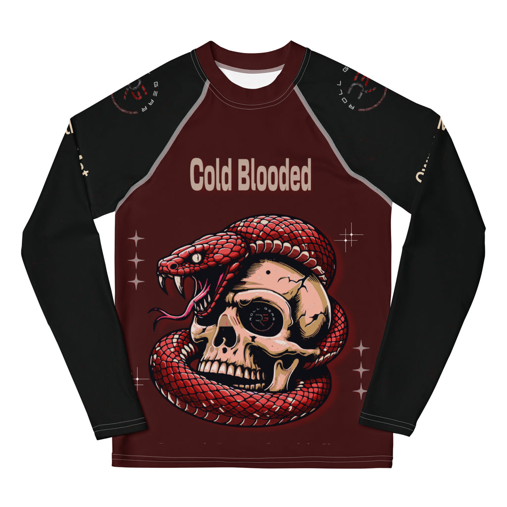 Long-sleeve shirt with snake and skull design and 'Cold Blooded' text on a white background